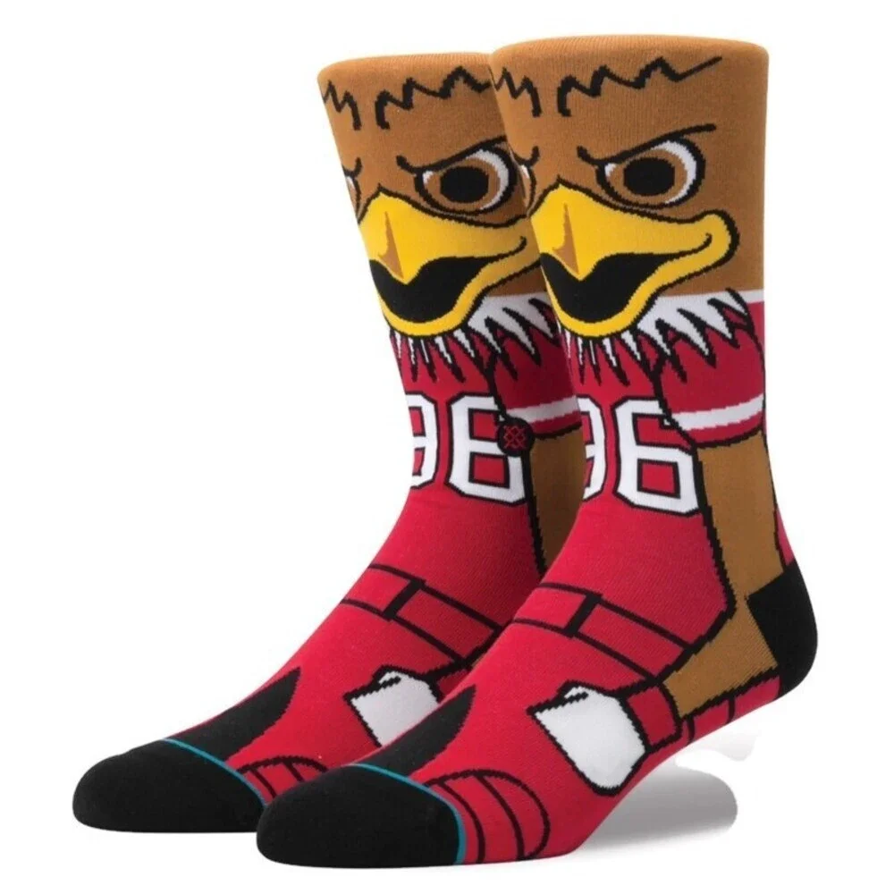 Utah Utes Mascot Crew Socks Mens Size (6-8.5) Swoop The Red Tailed Hawk Stance